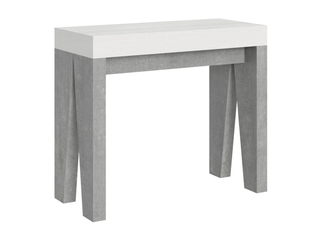 Extendable white console table with grey concrete wood legs, seats 12, 40 to 300cm, Lumenao-Support 2 legs NLTQ22483