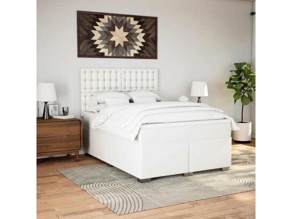 Lumenao bed base with mattress, white, 140x200cm, faux leather, UUWV46064