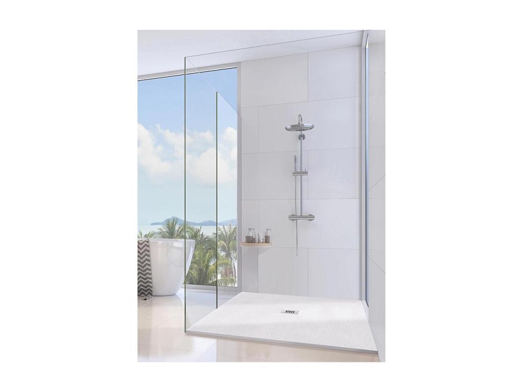 Lumenao White 65x115 cm Shower Tray in Synthetic Resin and Marble Powder with Free Drain CPTZ93932