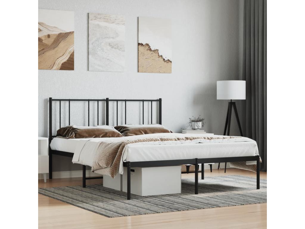 Metal bed frame without mattress, with black headboard, 135x190cm WNZP45590