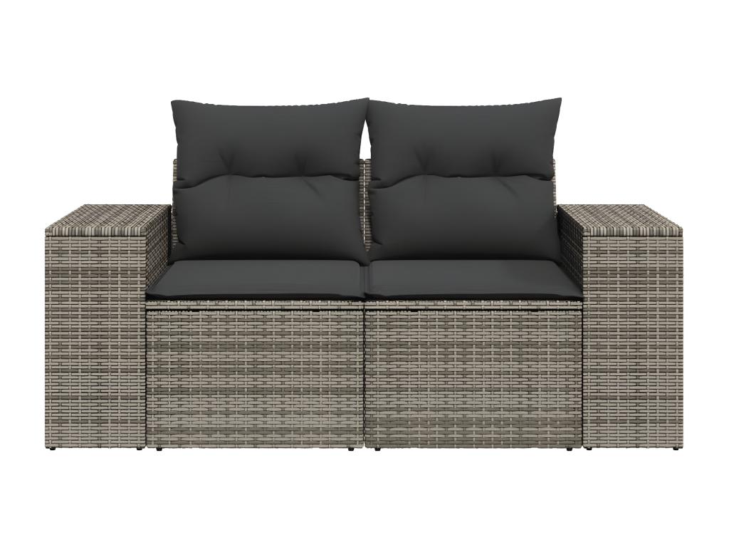 2-seater garden sofa with grey woven resin cushions HEGV37016