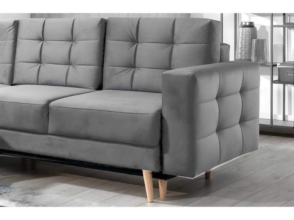 Convertible corner sofa - Lumenao VELVET - in quality fabric, 5-seater grey, left-hand corner (front view) JLOE32281