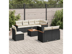 9-piece garden furniture set with cushions, black woven resin IOZR22079