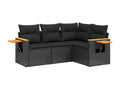 4-piece garden furniture set with cushions, black woven resin NAUL31138