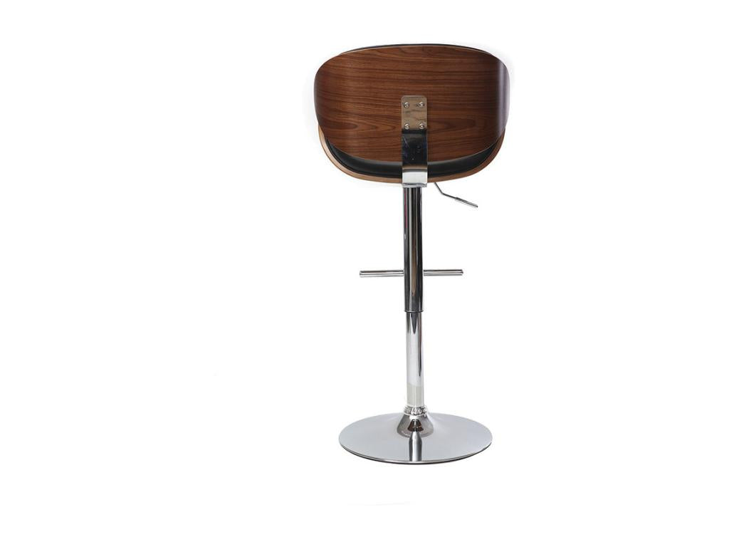 Lumenao SMKT61960 Adjustable Designer Bar Stool in Black Dark Wood and Chrome Metal
