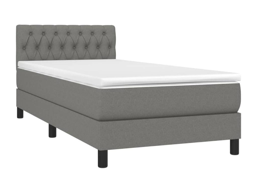 Upholstered bed base with mattress and LED lighting, dark grey, 90x190cm, fabric EQPY42003