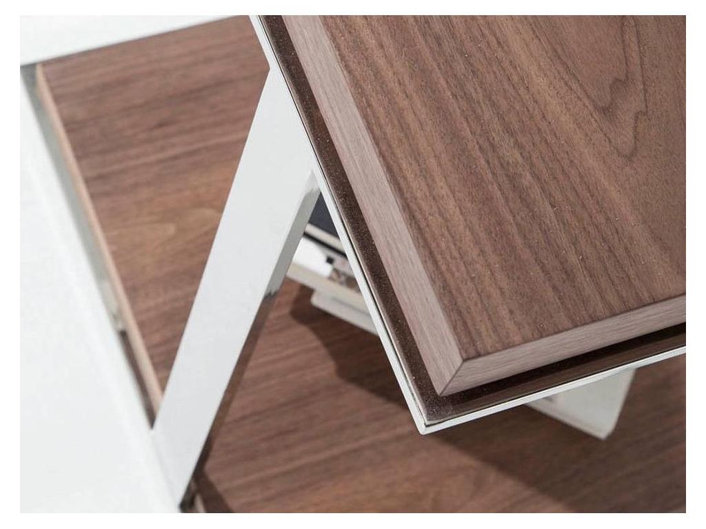 Lumenao IFBX45909 Square Side Table in Walnut Veneer and Stainless Steel