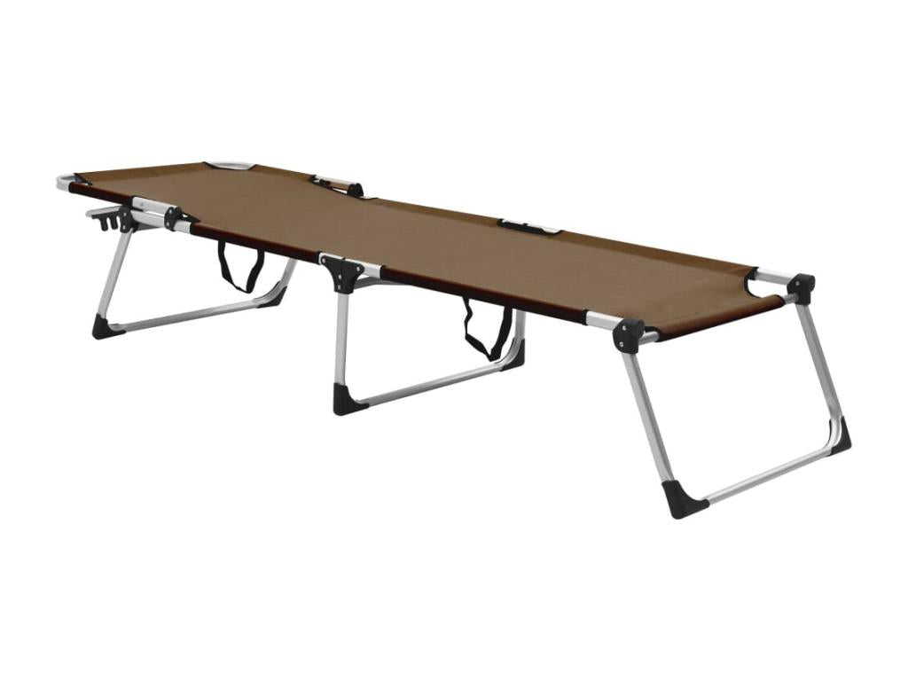 Extra high folding chaise longue for seniors, brown aluminum, PUXM89782