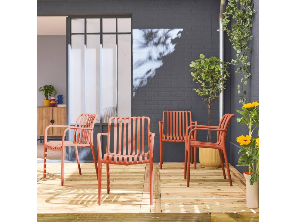 Set of 4 Lumenao plastic garden chairs - stackable - linear design BHOE90944