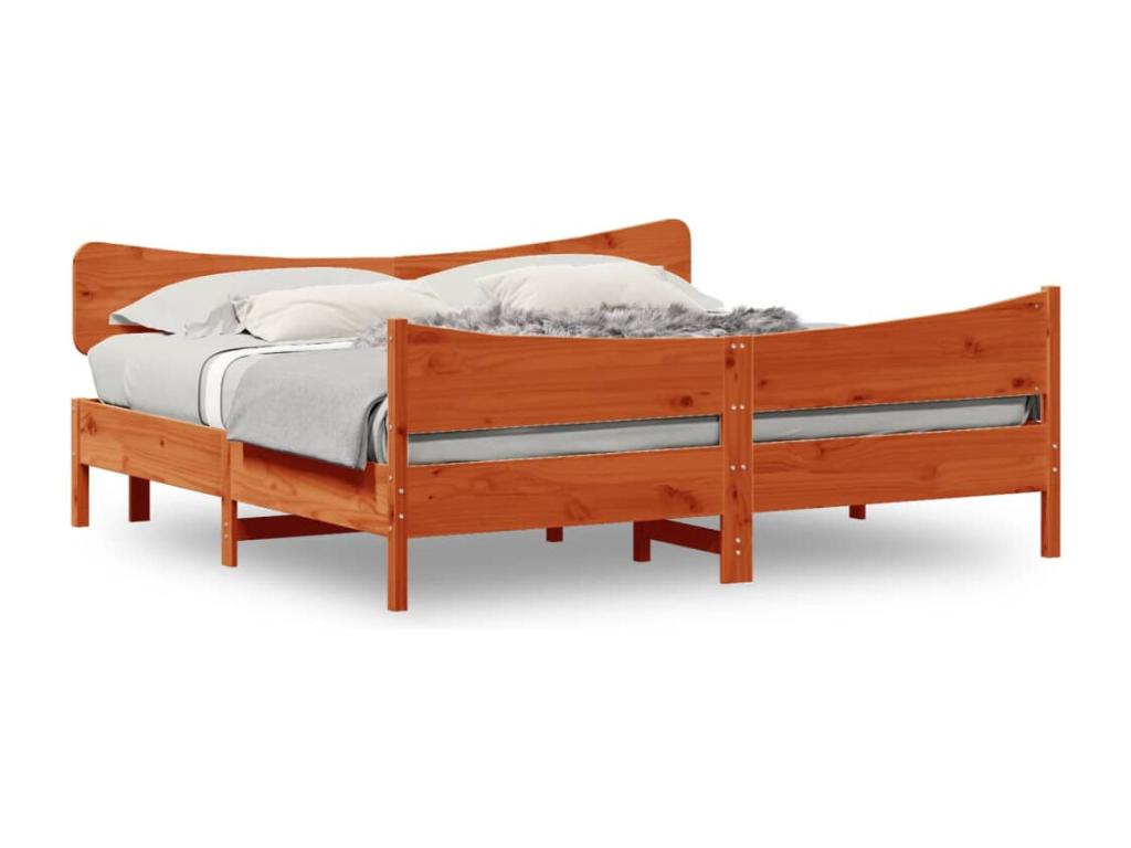 Brown bed frame and headboard 180x200 pine wood NZJA21554