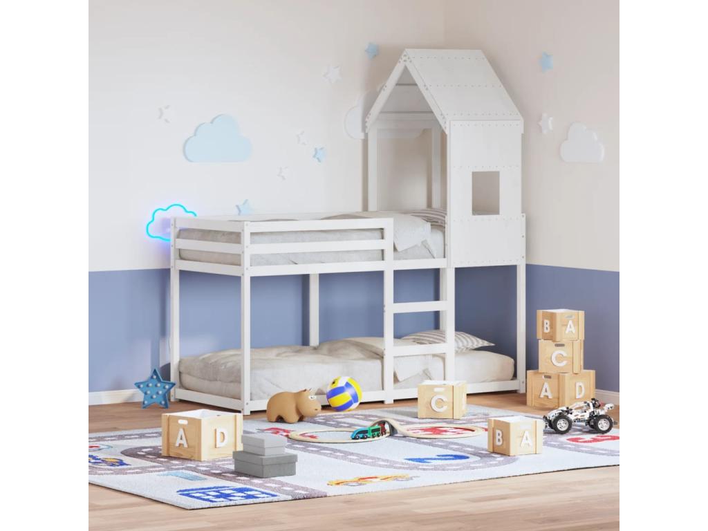 Bunk bed with white roof 80x200 cm solid pine wood CSFM66910