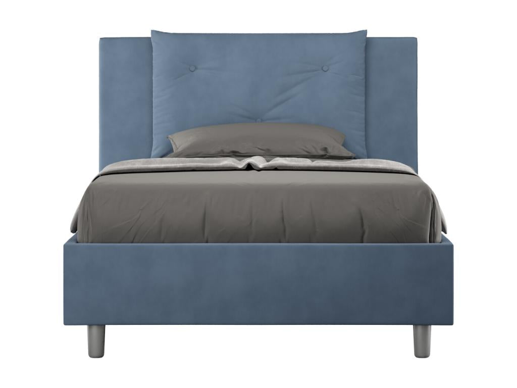 Lumenao OACI58135 Single Bed (1.5 person) without slatted base, upholstered in blue microfiber.