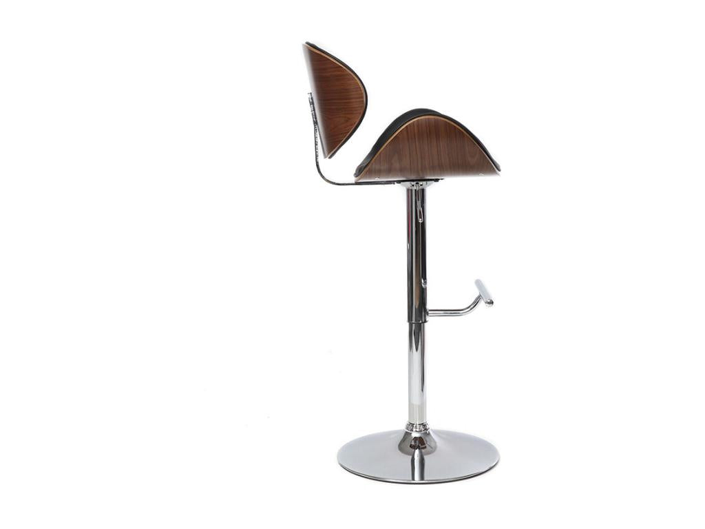 Lumenao SMKT61960 Adjustable Designer Bar Stool in Black Dark Wood and Chrome Metal