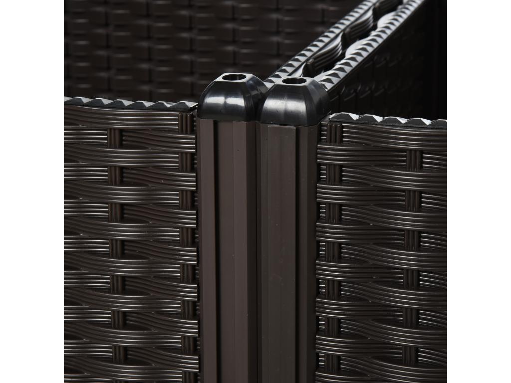 Square raised garden bed with 2 tiers, dimensions: 80L x 80W x 44H cm, plastic irrigation insert, imitation woven rattan, chocolate color, RDYW34420