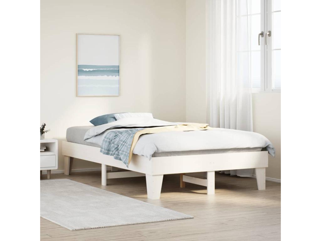 Bed frame without mattress white 135x190 cm solid pine wood QXNR37027