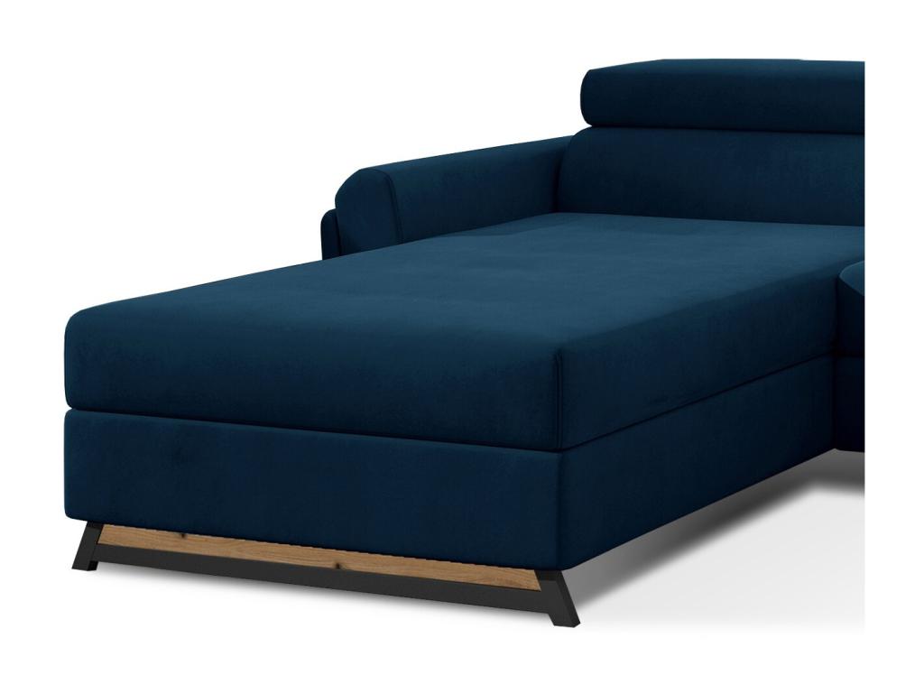 Lumenao 300cm XMWV53303 Left-hand corner convertible sofa in dark blue velvet with adjustable headrests