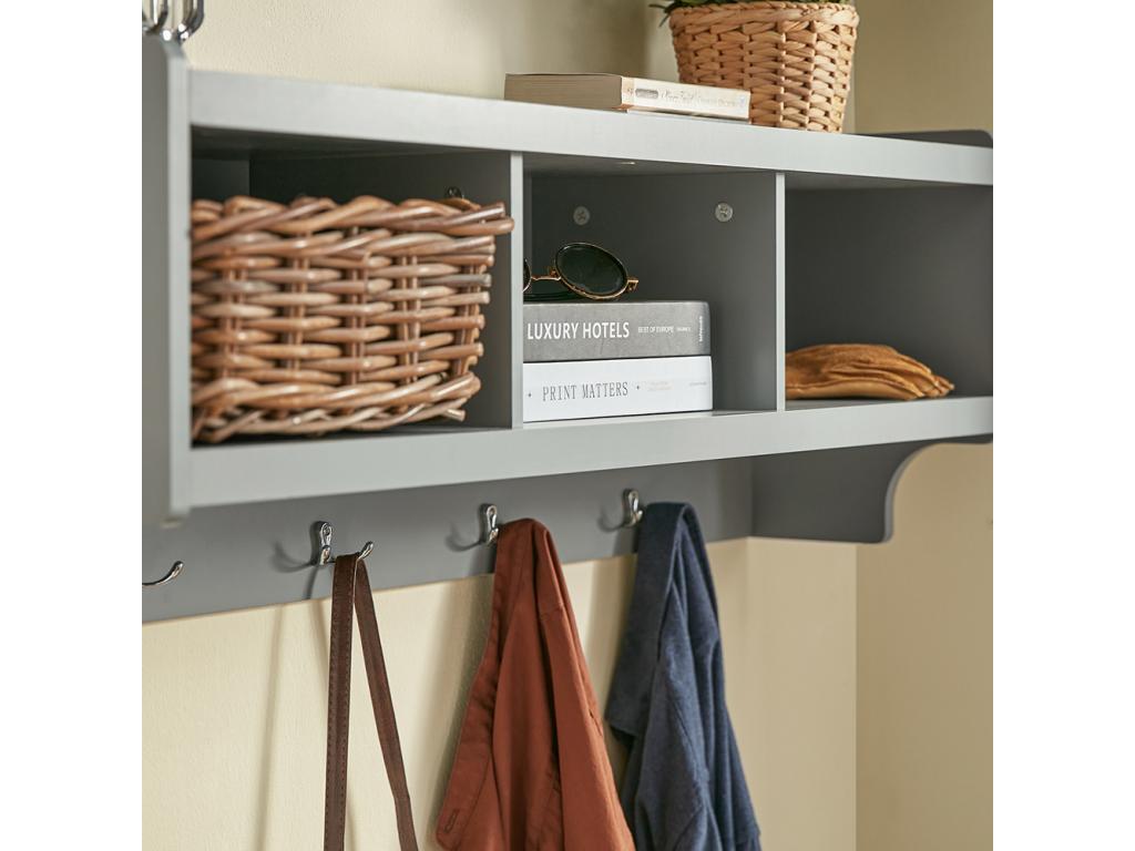 Wall-Mounted Coat Rack, Wardrobe Storage Shelf with 3 Compartments and 4 Hooks FHK28-HG SAJK67594