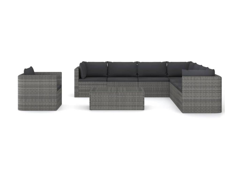 9-piece garden furniture set with cushions, grey wicker resin, 28 BNRP21611