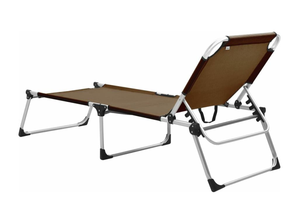 Extra high folding chaise longue for seniors, brown aluminum, PUXM89782