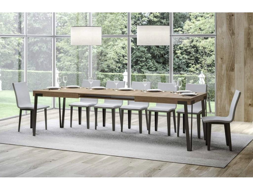Konta extendable designer dining table with anthracite metal legs - Natural color - Extendable width 160 to 264cm OXYW97706