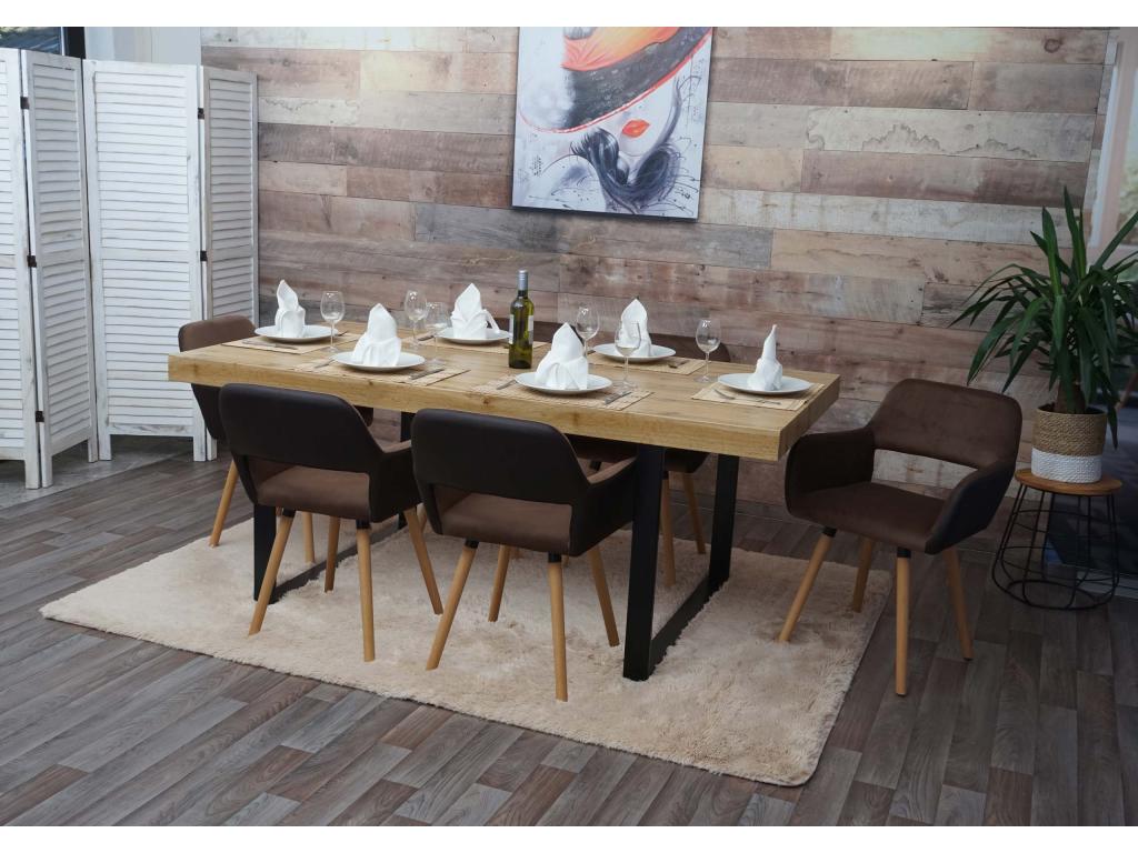 Lumenao-A50 II Dining Chair, Set of 6, Light Brown Faux Leather/Fabric, Light Legs, NEZB65495