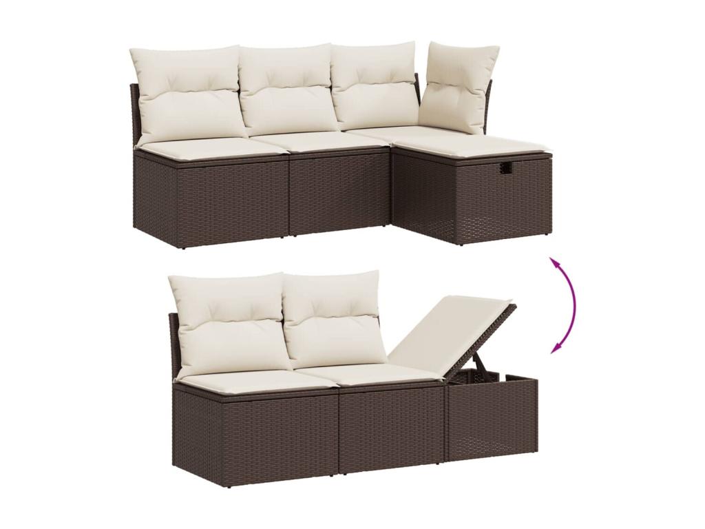 Garden furniture set with cushions, 7 pieces, brown woven resin KVHR71189