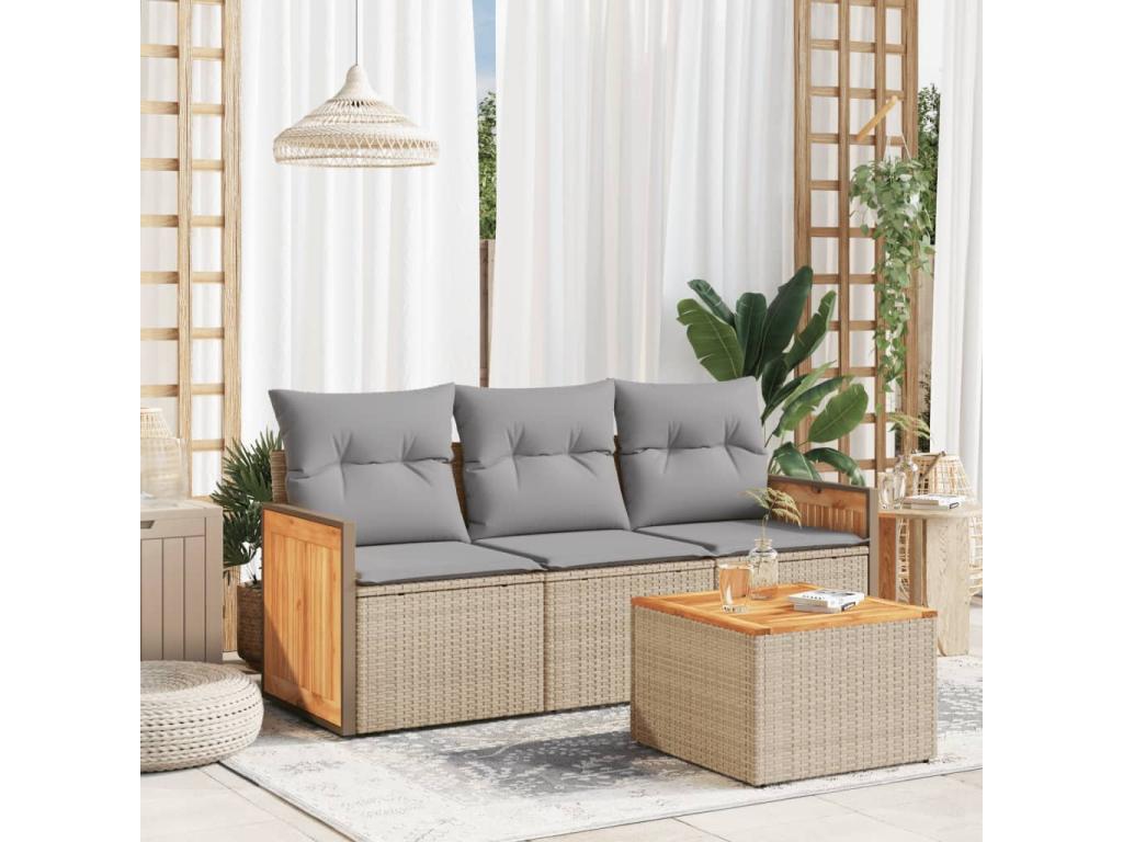 Garden furniture set with cushions, 4 pieces, beige woven resin AMTJ12919