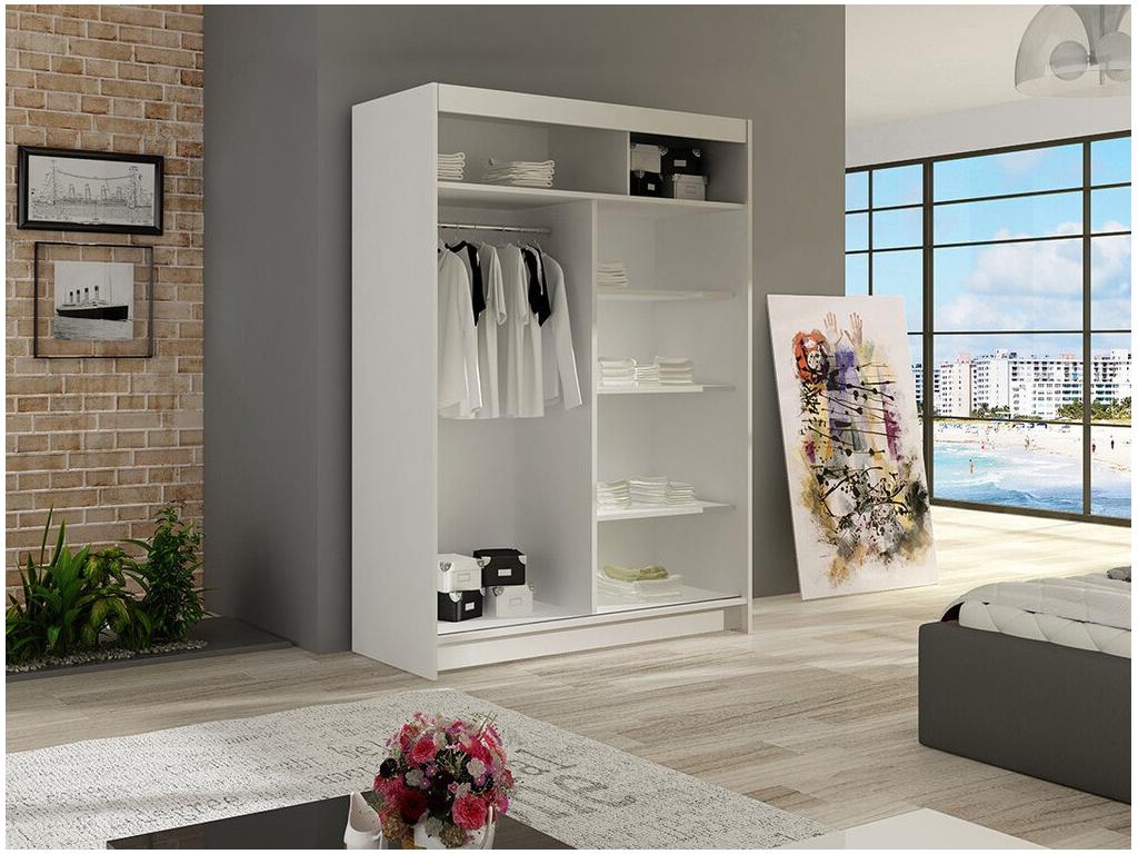 Lumenao 129 White Wardrobe 200x120x58cm Sliding Wardrobe Doors NINM83190