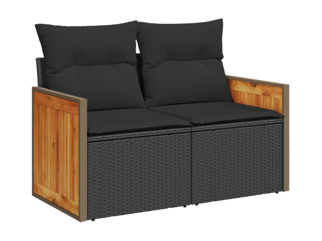 5-piece garden furniture set with cushions, black woven resin RZAR96926