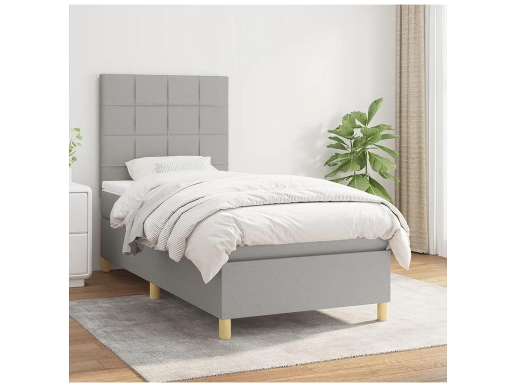 Ventoriq bed base and mattress, light grey, 90x190 cm, fabric ZFOB30474