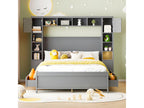 Double bed 140x200cm - with 4 drawers and large storage headboard - in solid wood - Grey BITH50426