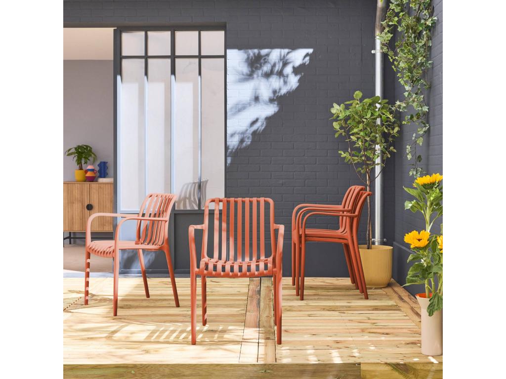 Set of 4 Lumenao plastic garden chairs - stackable - linear design BHOE90944