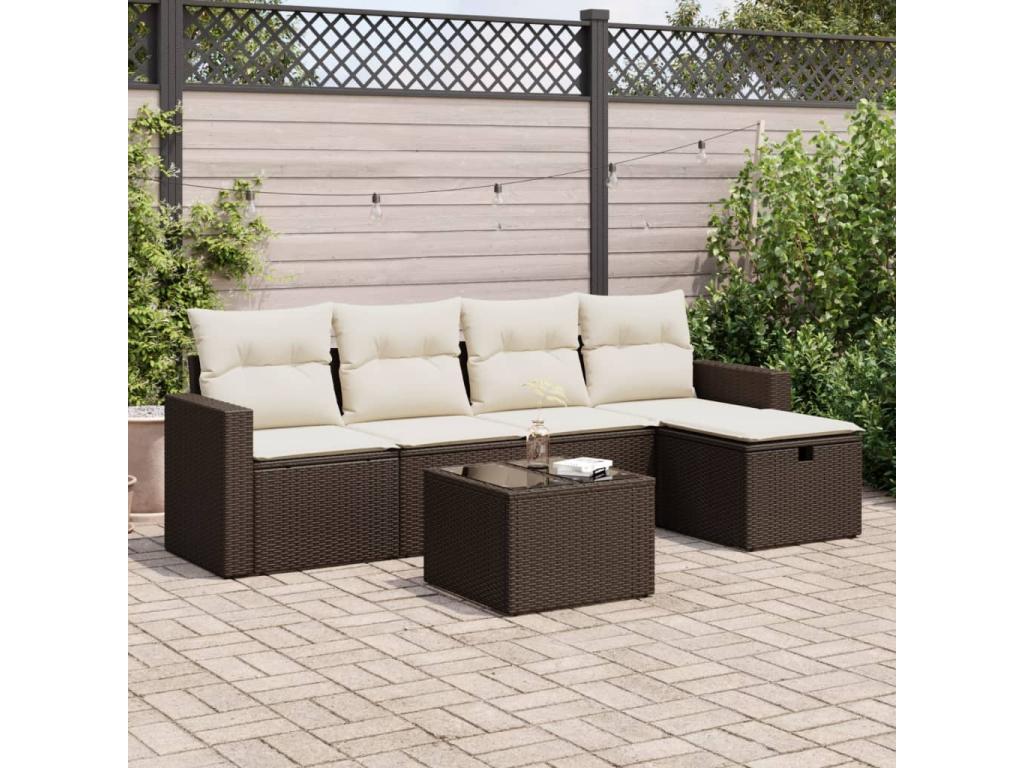 Garden furniture set with cushions, 6 pieces, brown woven resin ZXGW63940