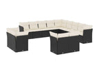 Garden furniture set with cushions, 13 pieces, black woven resin GGMQ95701