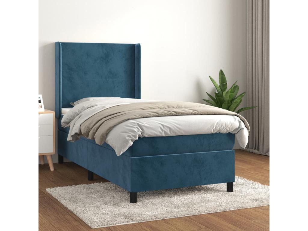 Upholstered bed base with mattress, dark blue, 90x190 cm, OCFU82921
