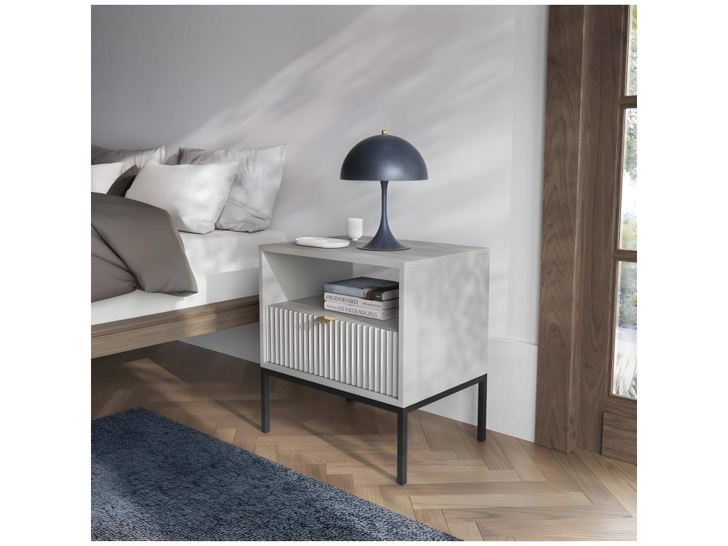 Lumenao PEZW38957 bedside table, 54x56x39cm, with grey drawer and grooved front