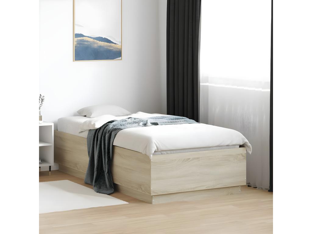 Lumenao bed frame with LED lighting (mattress not included), oak finish, 75x190 cm, ZAQW24477