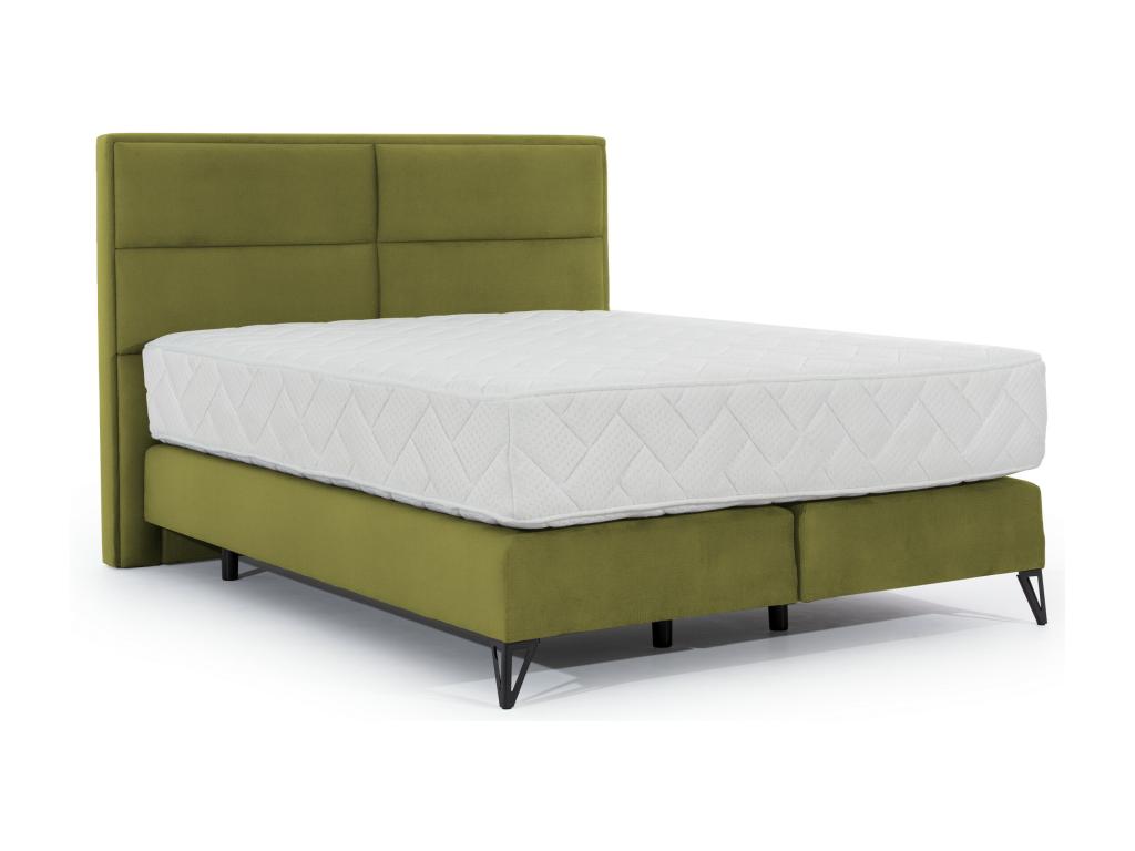 Tiempo khaki velvet continental bed with 30cm latex mattress and black metal legs - 140x200 PALZ67520