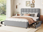 Upholstered linen adult bed 140x200cm - 4 drawers - with Lumenao slatted base - Grey PGJG91874