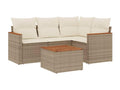 5-piece garden furniture set with cushions, beige woven resin, ROCE60928