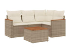5-piece garden furniture set with cushions, beige woven resin, ROCE60928