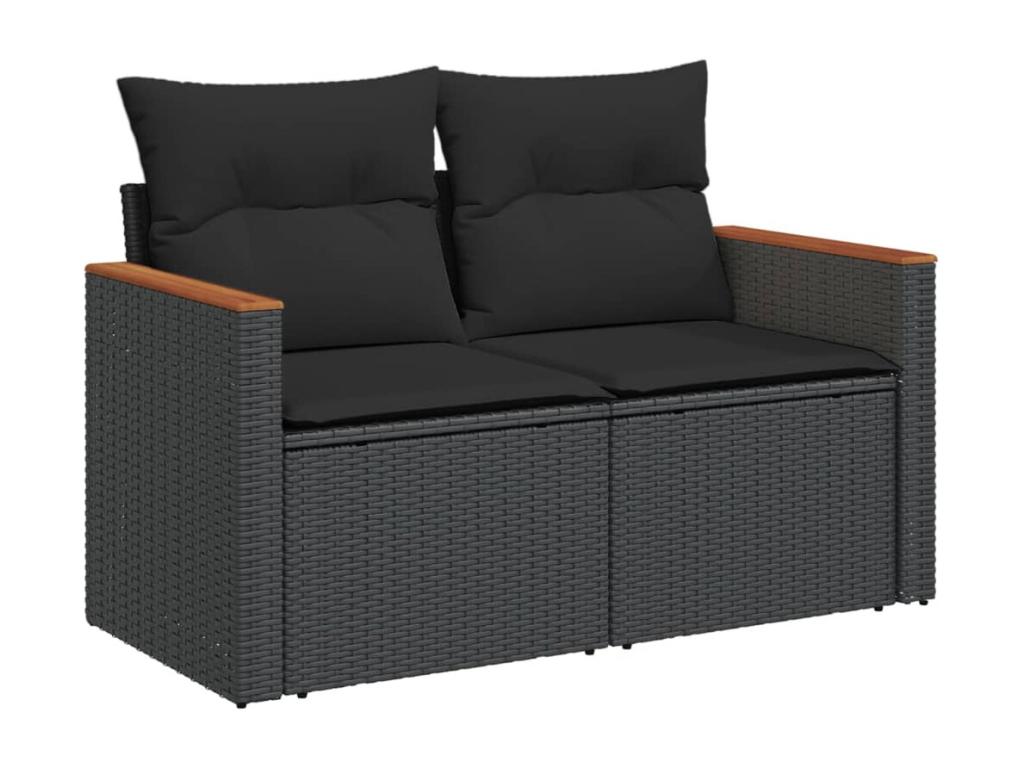 10-piece garden furniture set with cushions, black woven resin VLZU60719