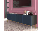 TV stand/Hi-Fi cabinet on legs, Black/Navy Blue, 200x42x58cm, RAVI F PEINT, Gold Framed Legs QGJD12715