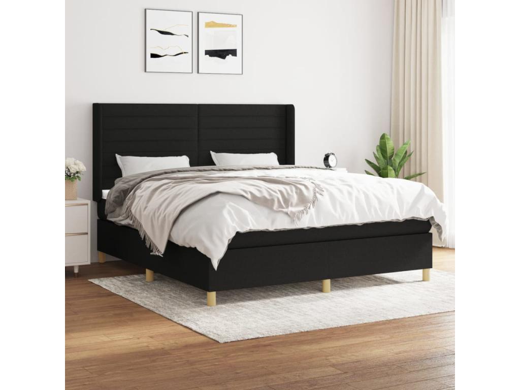 Upholstered bed base with mattress, black, 180x200 cm, fabric FSEY47149
