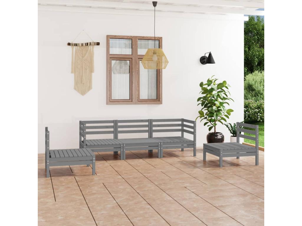 5-piece garden furniture set, Grey, Solid Pine Wood AYSJ80842