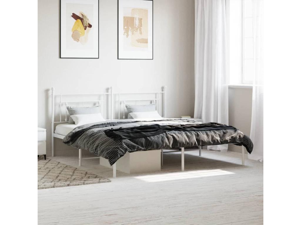 Metal bed frame without mattress and white headboard 180x200 cm QRGI30587