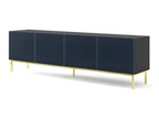 TV stand/Hi-Fi cabinet on legs, Black/Navy Blue, 200x42x58cm, RAVI F PEINT, Gold Framed Legs QGJD12715