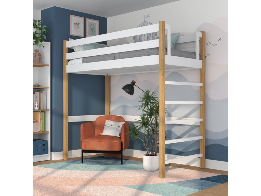 Wooden loft bed N01 White / Natural Oak 120x200 FSAZ06616