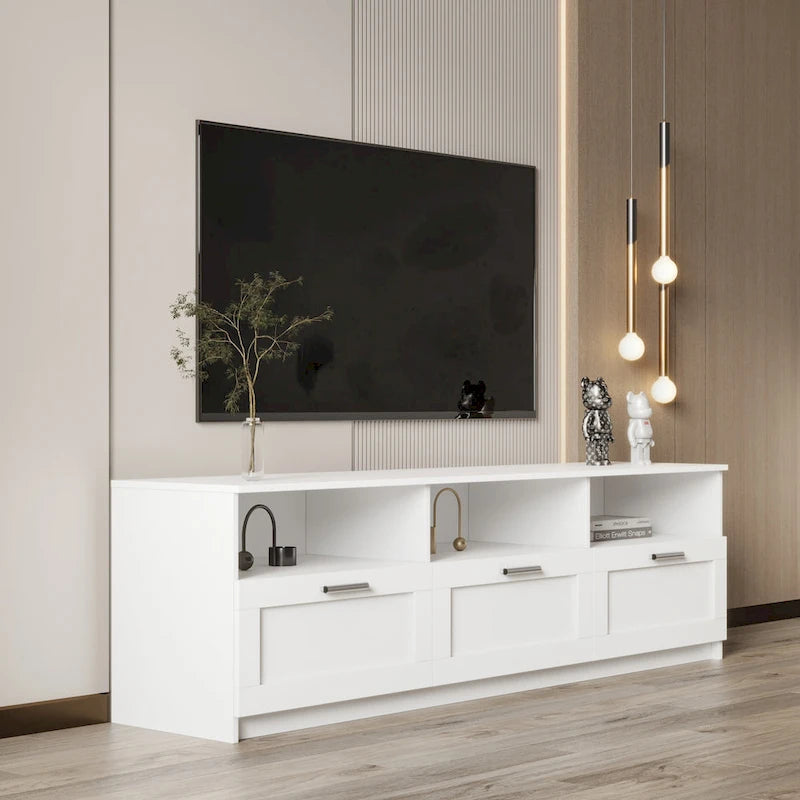 White Modern Minimalist TV Stand Storage Cabinet 3 Drawers For 80 inch - 16.14 x 70.87 x 20.87