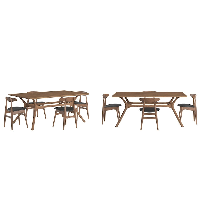 Sylvestria Mid-Century Walnut Finish Rectangular Dining Set